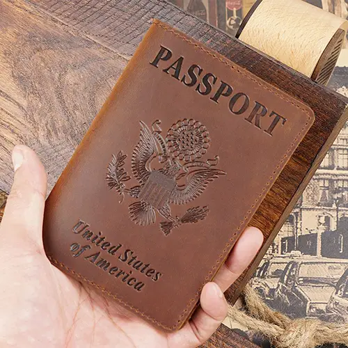  Premium Leather Passport Holder with Embossed Design